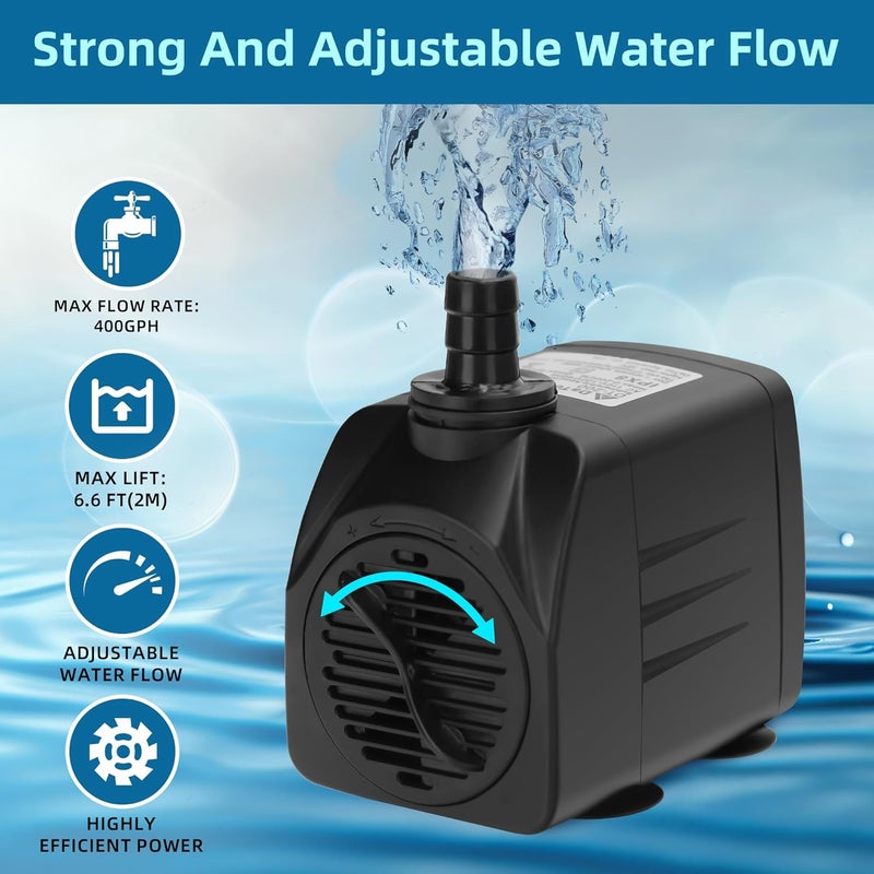 DATOO Mini Submersible Fountain Water Pump With LED Light 400GPH 25W Small Ultra Quiet Water Pump With Tubing For Aquarium Fish Tank Outdoor Pond Water Feature Fountain Statuary - Image 2